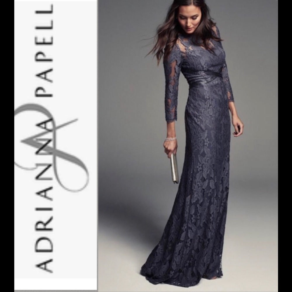 🇺🇸 Adrianna Papell 3/4 Sleeve Lace Evening Gown
